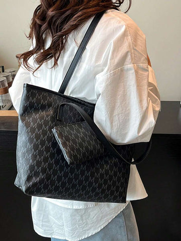 Grande capacidade simples e versátil bolsa tote impressa com decoração de rebites para mulheres bolsa tote com estampa de flores retrô bolsa de ombro de grande capacidade bolsa de mão diária da moda para mulheres, novidade no outono/inverno bolsa tote de