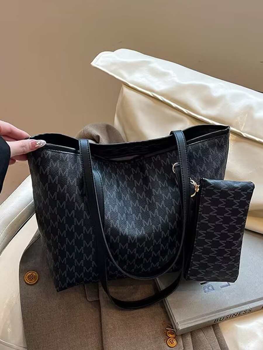 Grande capacidade simples e versátil bolsa tote impressa com decoração de rebites para mulheres bolsa tote com estampa de flores retrô bolsa de ombro de grande capacidade bolsa de mão diária da moda para mulheres, novidade no outono/inverno bolsa tote de