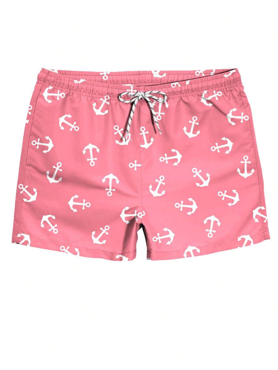 Manfinity Swimmode Shorts de praia masculinos casuais com estampa de âncora