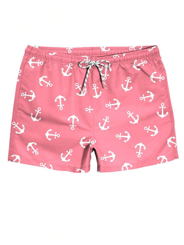 Manfinity Swimmode Shorts de praia masculinos casuais com estampa de âncora