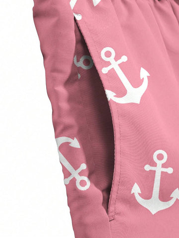 Manfinity Swimmode Shorts de praia masculinos casuais com estampa de âncora