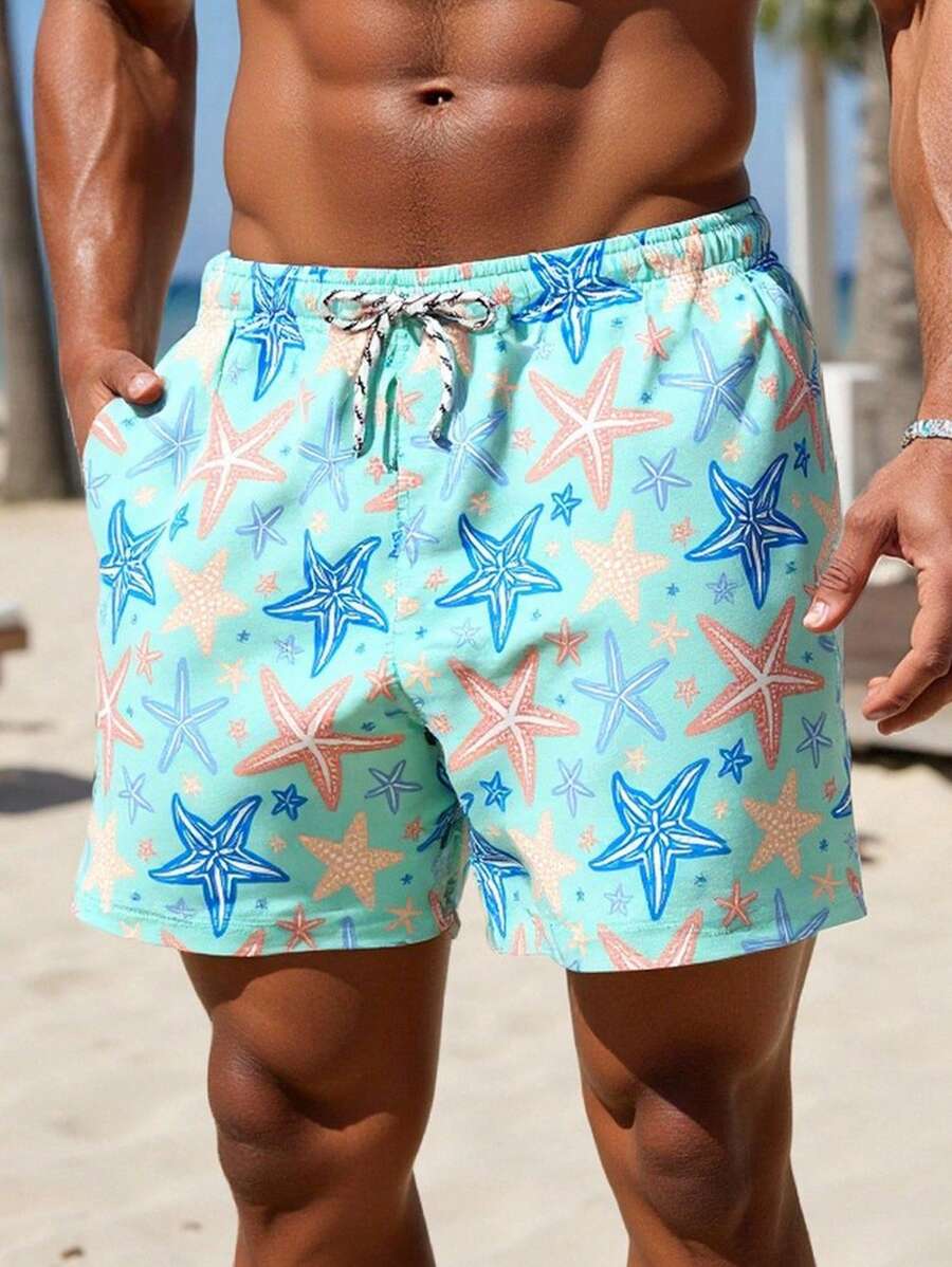 Manfinity Swimmode Shorts de praia casuais com estampa de estrela do mar masculino