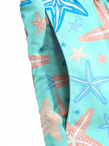 Manfinity Swimmode Shorts de praia casuais com estampa de estrela do mar masculino