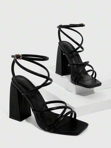 CUCCOO SZL Sapatos femininos com salto cruzado e tira no tornozelo, sandálias brancas para o verão, saltos de formatura, sapatos de festa, sapatos de volta às aulas, sapatos de estudante universitário, festa, baddie, elegante, chique, lindo estilo, natal,