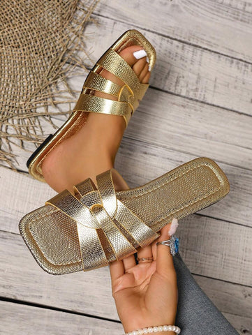 Sandálias Planas Estilo Coreano Para Mulheres, Chinelos De Praia De Verão Com Dedo Aberto, Novas Sandálias Romanas De Tricô De Outono, Sapatos Femininos Elegantes Para Saias, Praia Ou Férias