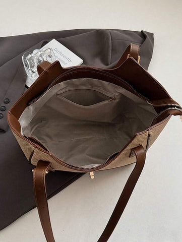 Bolsa de ombro feminina casual com zíper e grande capacidade para uso diário, bolsa de ombro nova no outono/inverno, bolsa tote de grande capacidade