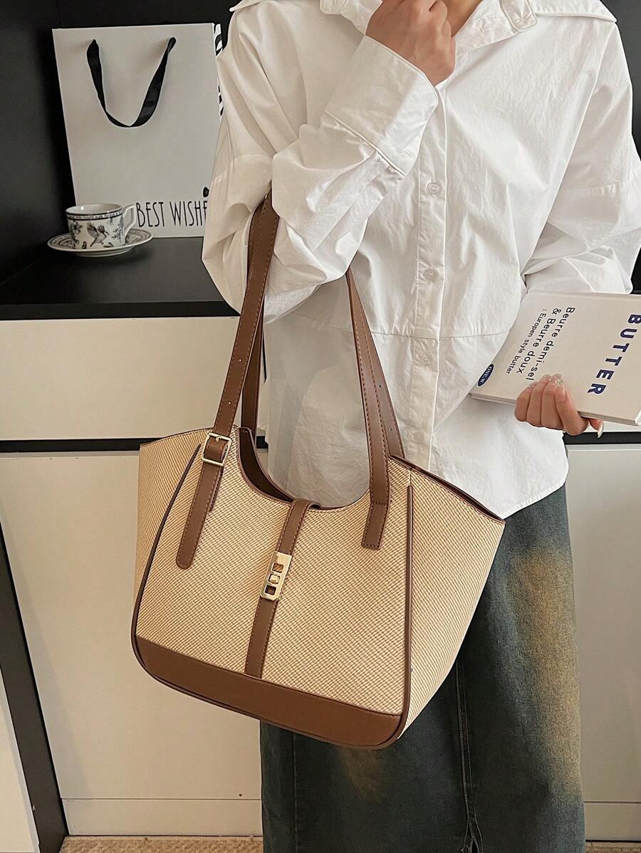 Bolsa de ombro feminina casual com zíper e grande capacidade para uso diário, bolsa de ombro nova no outono/inverno, bolsa tote de grande capacidade