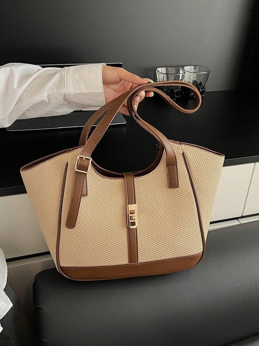 Bolsa de ombro feminina casual com zíper e grande capacidade para uso diário, bolsa de ombro nova no outono/inverno, bolsa tote de grande capacidade