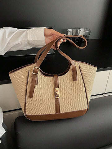 Bolsa de ombro feminina casual com zíper e grande capacidade para uso diário, bolsa de ombro nova no outono/inverno, bolsa tote de grande capacidade