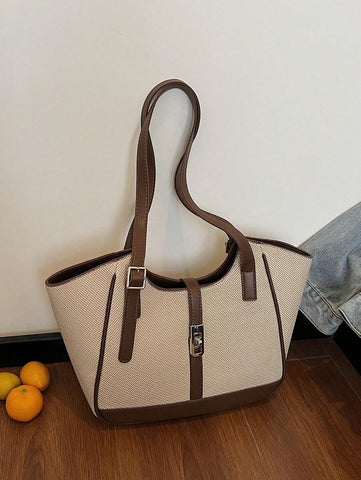 Bolsa de ombro feminina casual com zíper e grande capacidade para uso diário, bolsa de ombro nova no outono/inverno, bolsa tote de grande capacidade