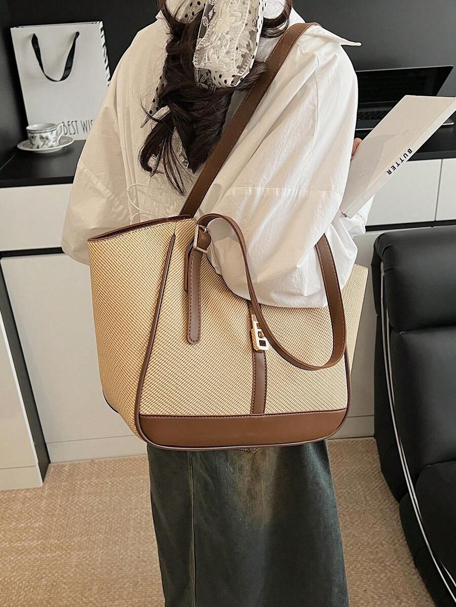 Bolsa de ombro feminina casual com zíper e grande capacidade para uso diário, bolsa de ombro nova no outono/inverno, bolsa tote de grande capacidade