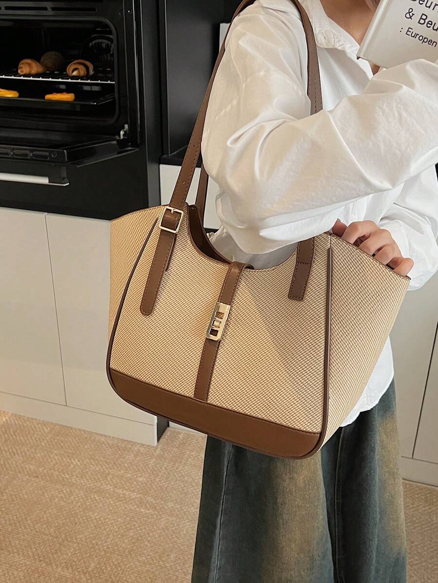 Bolsa de ombro feminina casual com zíper e grande capacidade para uso diário, bolsa de ombro nova no outono/inverno, bolsa tote de grande capacidade