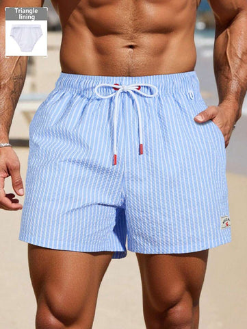 Horizaway Shorts de praia listrados com cordão na cintura para homens