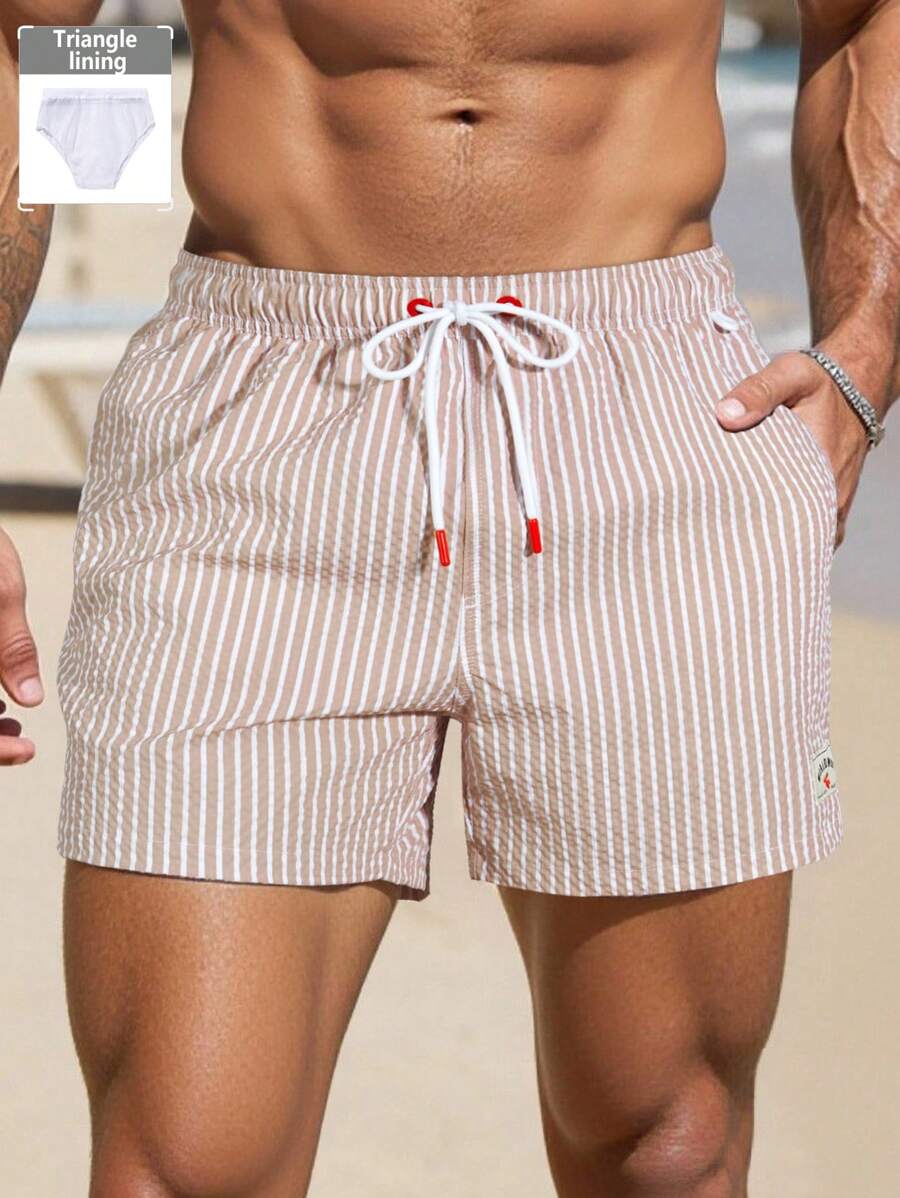 Horizaway Shorts de praia listrados com cordão na cintura para homens
