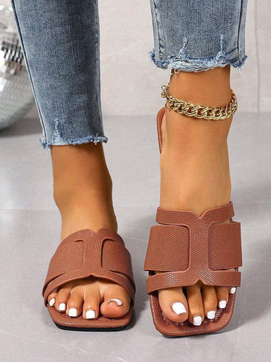 Sandálias Planas Estilo Coreano Para Mulheres, Chinelos De Praia De Verão Com Dedo Aberto, Novas Sandálias Romanas De Tricô De Outono, Sapatos Femininos Elegantes Para Saias, Praia Ou Férias
