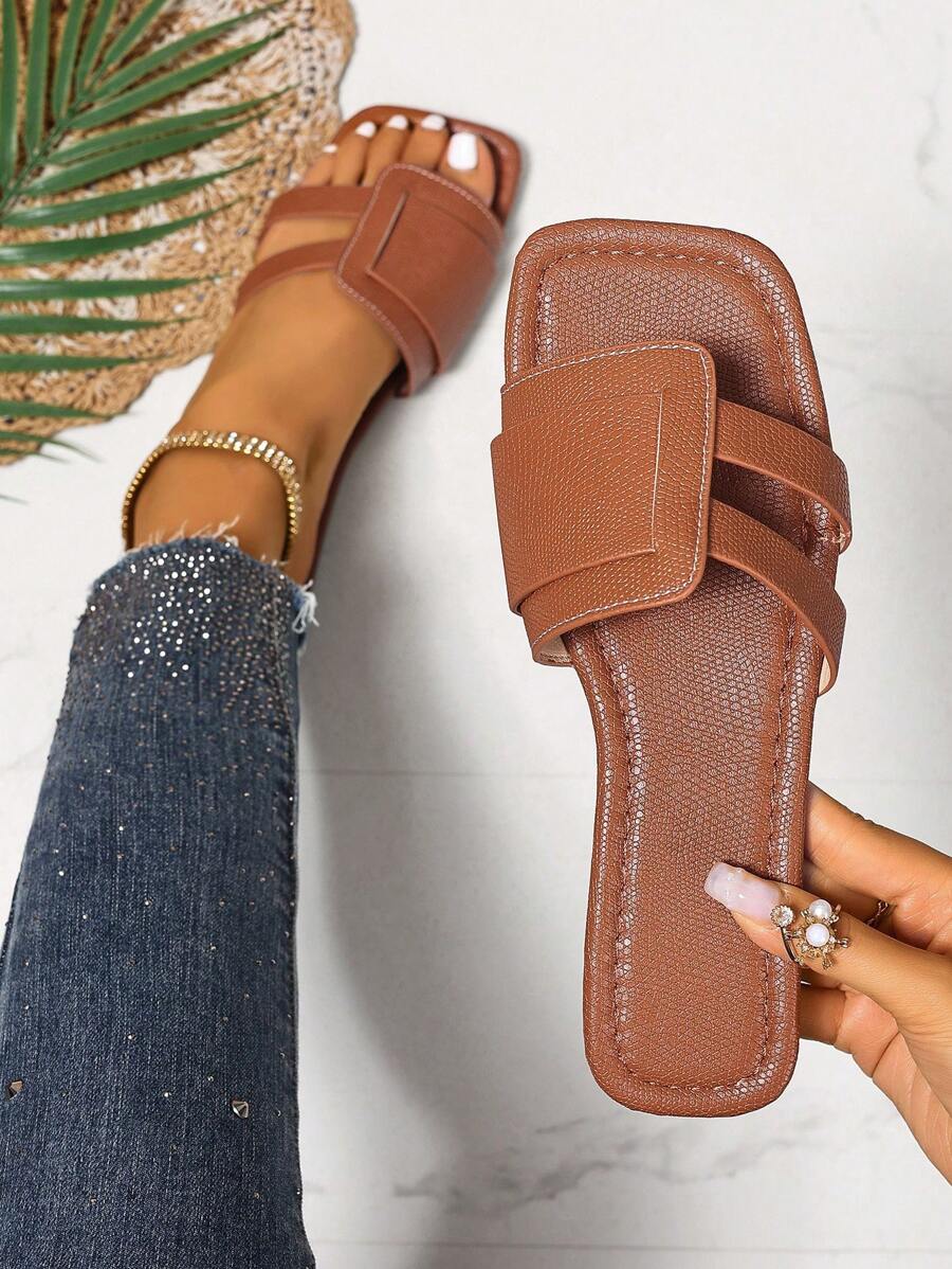 Sandálias Planas Estilo Coreano Para Mulheres, Chinelos De Praia De Verão Com Dedo Aberto, Novas Sandálias Romanas De Tricô De Outono, Sapatos Femininos Elegantes Para Saias, Praia Ou Férias