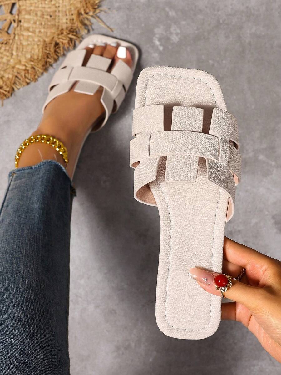 Sandálias Planas Estilo Coreano Para Mulheres, Chinelos De Praia De Verão Com Dedo Aberto, Novas Sandálias Romanas De Tricô De Outono, Sapatos Femininos Elegantes Para Saias, Praia Ou Férias