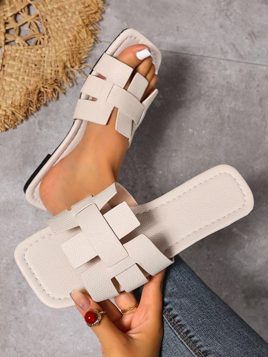 Sandálias Planas Estilo Coreano Para Mulheres, Chinelos De Praia De Verão Com Dedo Aberto, Novas Sandálias Romanas De Tricô De Outono, Sapatos Femininos Elegantes Para Saias, Praia Ou Férias