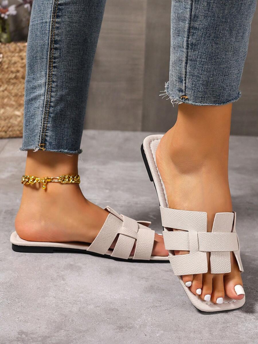 Sandálias Planas Estilo Coreano Para Mulheres, Chinelos De Praia De Verão Com Dedo Aberto, Novas Sandálias Romanas De Tricô De Outono, Sapatos Femininos Elegantes Para Saias, Praia Ou Férias