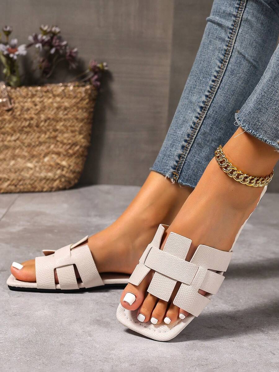 Sandálias Planas Estilo Coreano Para Mulheres, Chinelos De Praia De Verão Com Dedo Aberto, Novas Sandálias Romanas De Tricô De Outono, Sapatos Femininos Elegantes Para Saias, Praia Ou Férias