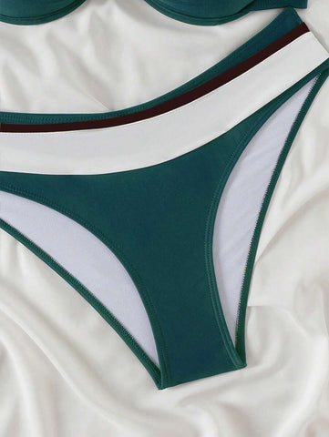 Swim Basics Conjunto de biquíni feminino com bojo push-up, 2 peças/conjunto, moda praia, férias, cor sólida, moda praia, verão