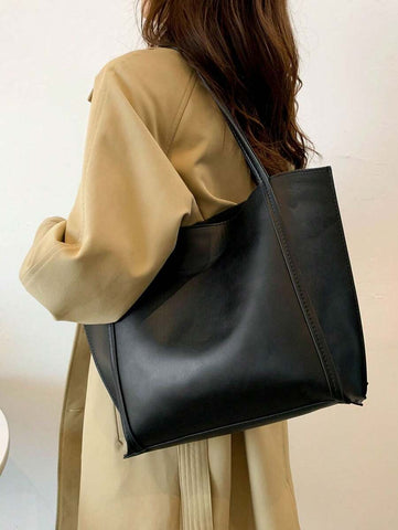 Bolsa de ombro com design elegante e de grande capacidade, cor sólida, nova bolsa de ombro com grande capacidade para outono/inverno