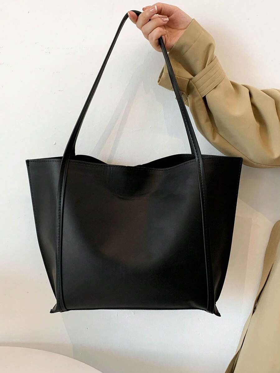 Bolsa de ombro com design elegante e de grande capacidade, cor sólida, nova bolsa de ombro com grande capacidade para outono/inverno