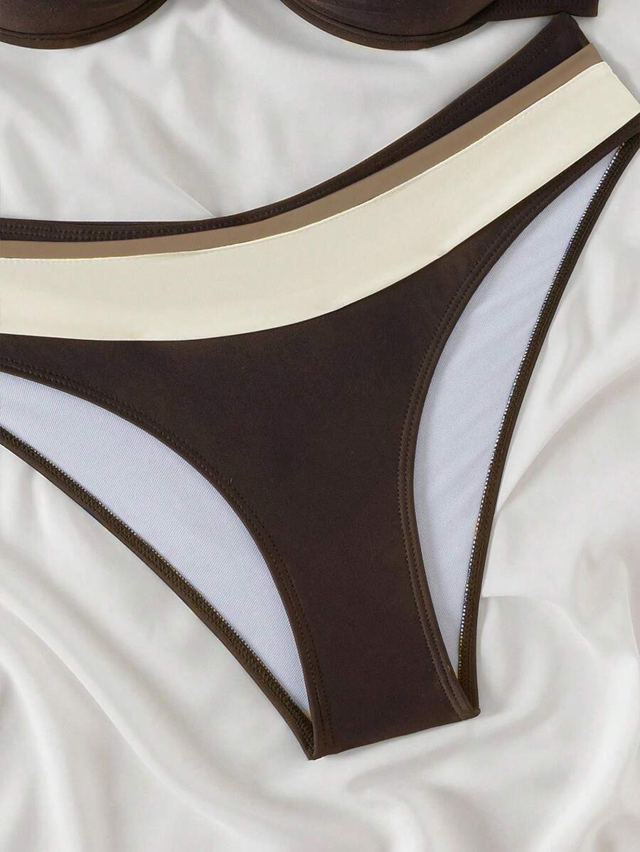 Swim Basics Conjunto de biquíni feminino com bojo push-up, 2 peças/conjunto, moda praia, férias, cor sólida, moda praia, verão