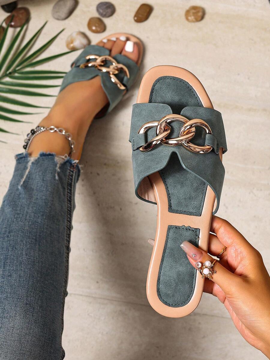 Sandálias Planas Estilo Coreano Para Mulheres, Chinelos De Praia De Verão Com Dedo Aberto, Novas Sandálias Romanas De Tricô De Outono, Sapatos Femininos Elegantes Para Saias, Praia Ou Férias