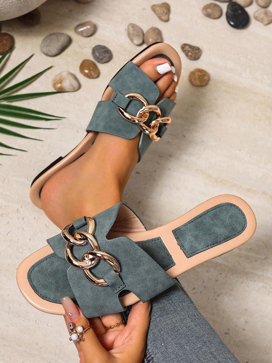 Sandálias Planas Estilo Coreano Para Mulheres, Chinelos De Praia De Verão Com Dedo Aberto, Novas Sandálias Romanas De Tricô De Outono, Sapatos Femininos Elegantes Para Saias, Praia Ou Férias