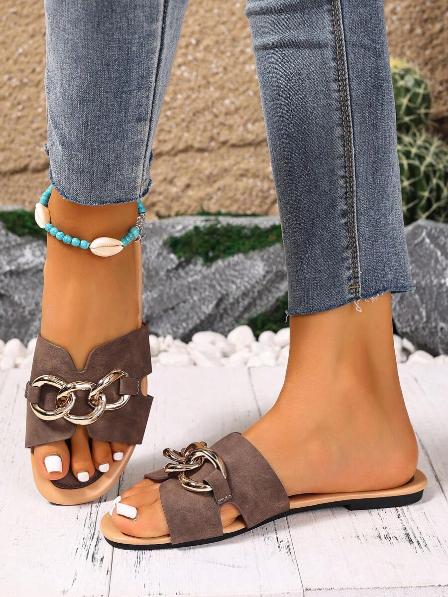 Sandálias Planas Estilo Coreano Para Mulheres, Chinelos De Praia De Verão Com Dedo Aberto, Novas Sandálias Romanas De Tricô De Outono, Sapatos Femininos Elegantes Para Saias, Praia Ou Férias