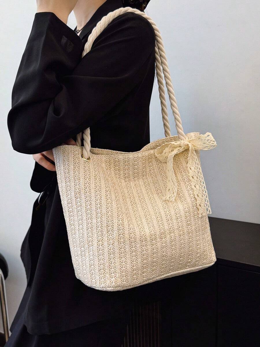 Bolsa de palha casual e moderna para mulheres, bolsa tote/ombro/bolsa de mão/bolsa de praia, bolsa de férias da moda para o verão
