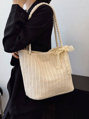 Bolsa de palha casual e moderna para mulheres, bolsa tote/ombro/bolsa de mão/bolsa de praia, bolsa de férias da moda para o verão