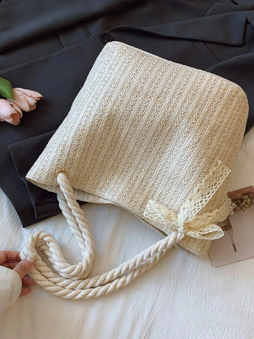 Bolsa de palha casual e moderna para mulheres, bolsa tote/ombro/bolsa de mão/bolsa de praia, bolsa de férias da moda para o verão