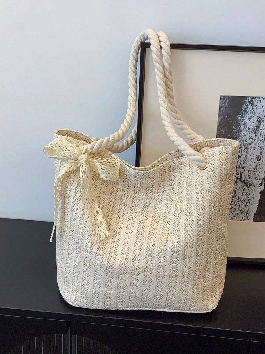 Bolsa de palha casual e moderna para mulheres, bolsa tote/ombro/bolsa de mão/bolsa de praia, bolsa de férias da moda para o verão