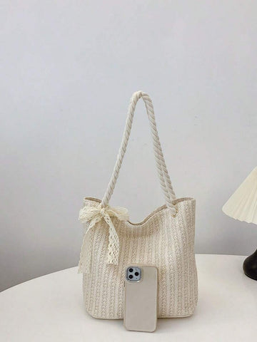 Bolsa de palha casual e moderna para mulheres, bolsa tote/ombro/bolsa de mão/bolsa de praia, bolsa de férias da moda para o verão