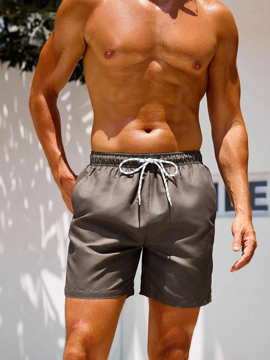 Manfinity Swimmode Homens Cintura Com Cordão Bolso Inclinado Short De Banho