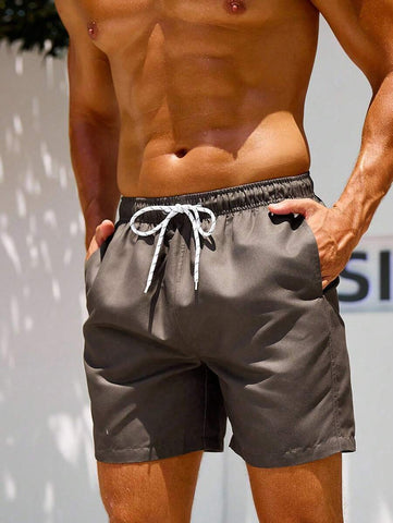 Manfinity Swimmode Homens Cintura Com Cordão Bolso Inclinado Short De Banho