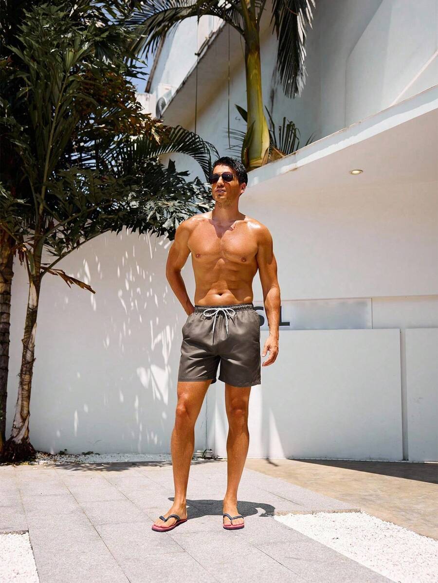 Manfinity Swimmode Homens Cintura Com Cordão Bolso Inclinado Short De Banho