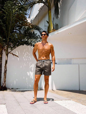 Manfinity Swimmode Homens Cintura Com Cordão Bolso Inclinado Short De Banho