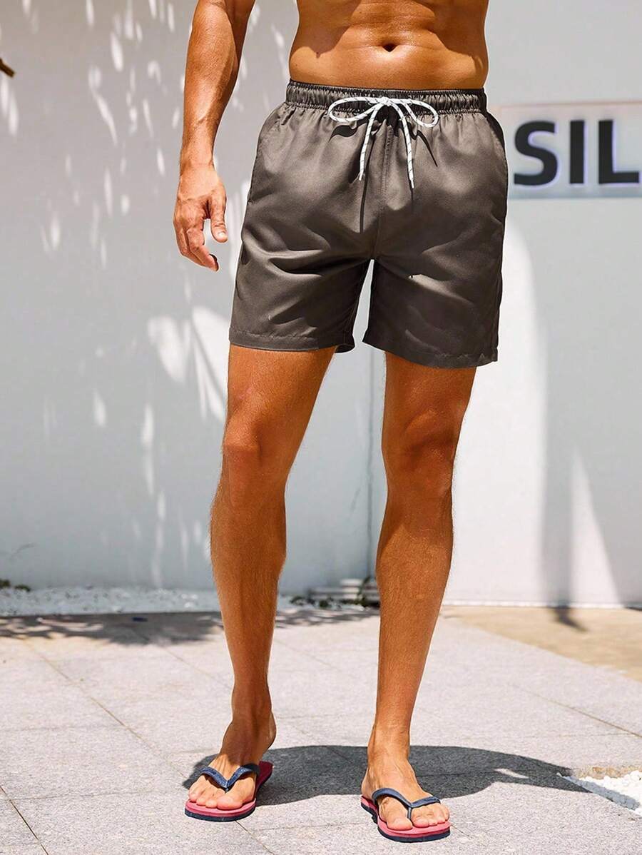 Manfinity Swimmode Homens Cintura Com Cordão Bolso Inclinado Short De Banho