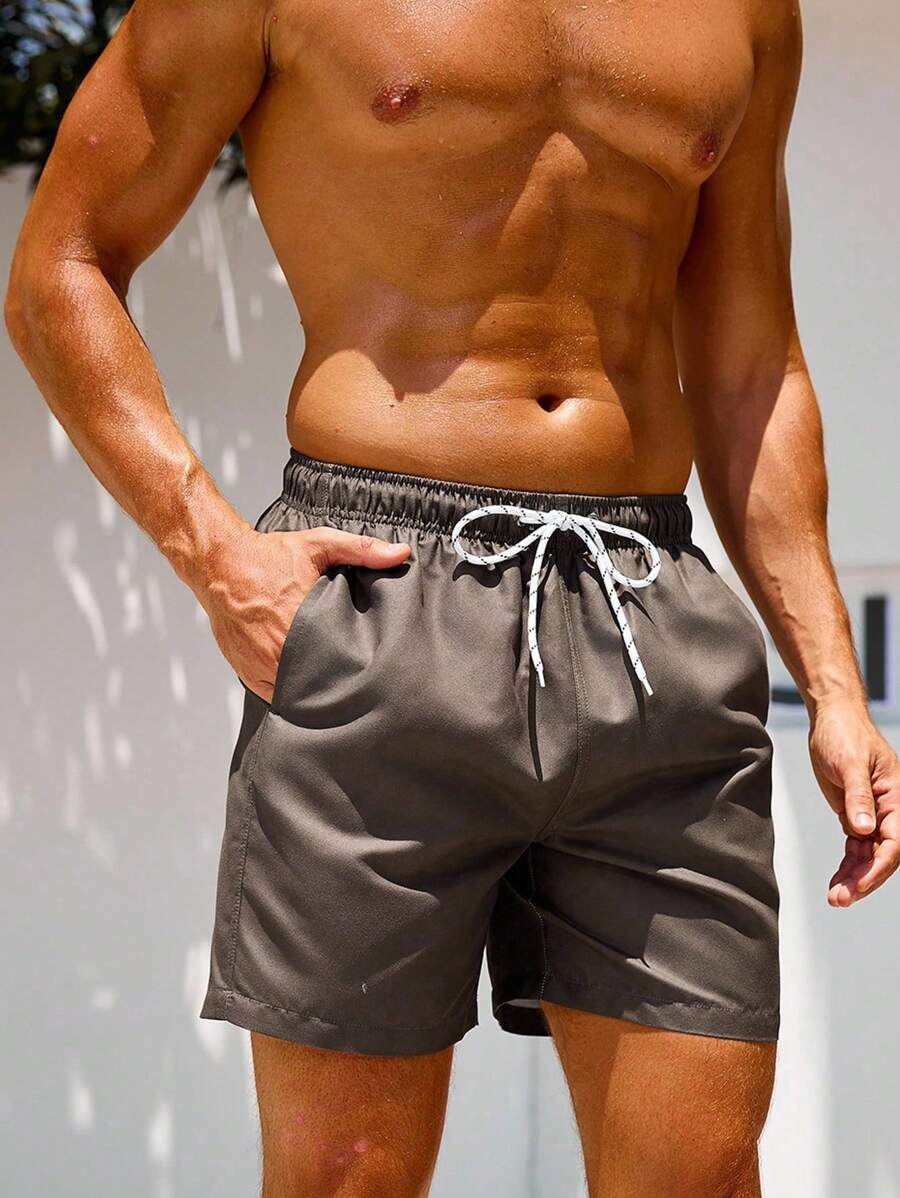 Manfinity Swimmode Homens Cintura Com Cordão Bolso Inclinado Short De Banho