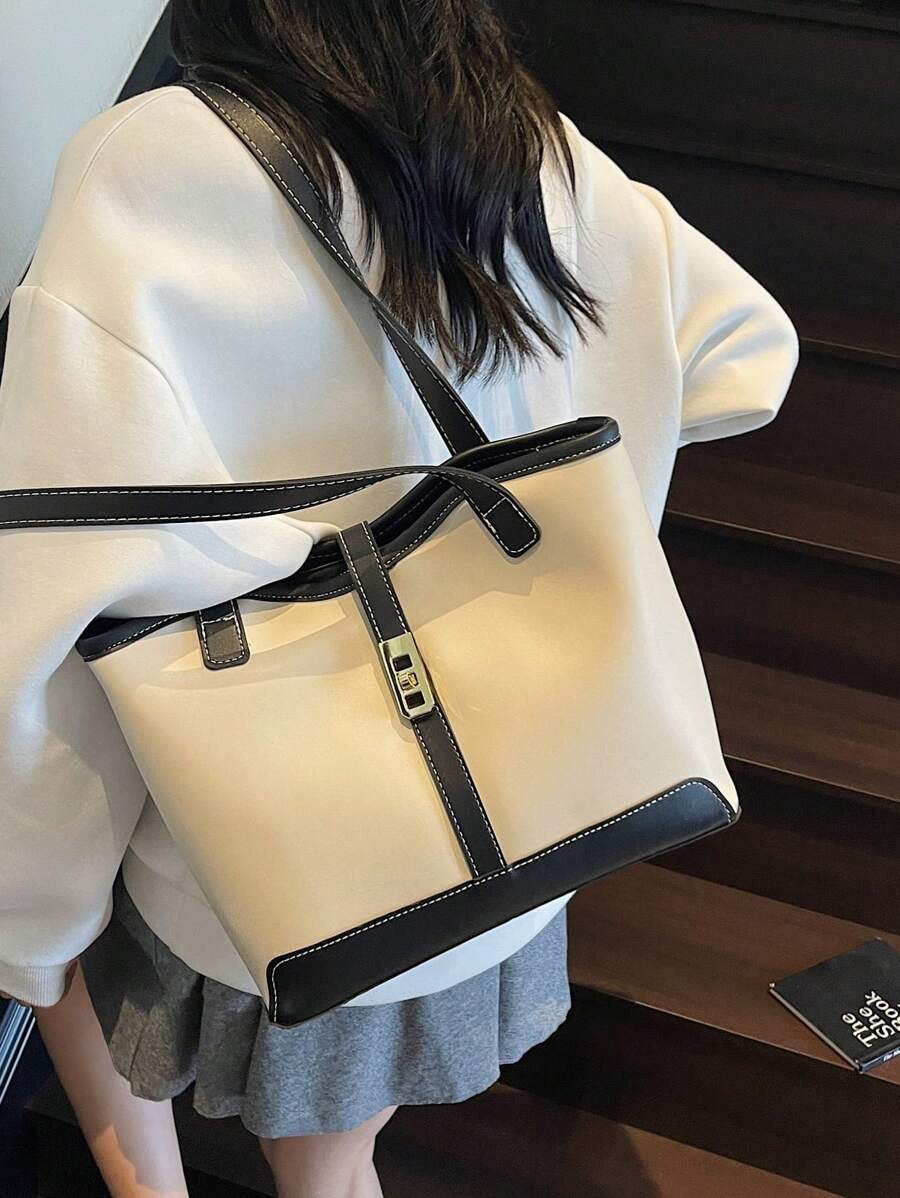 Bolsa tote casual de grande capacidade dobrável com alça dupla, adequada para compras de meninas/senhoras, deslocamento para o trabalho, atividades ao ar livre, eventos empresariais, presente para mães, novidade no outono/inverno, bolsa tote de ombro de g