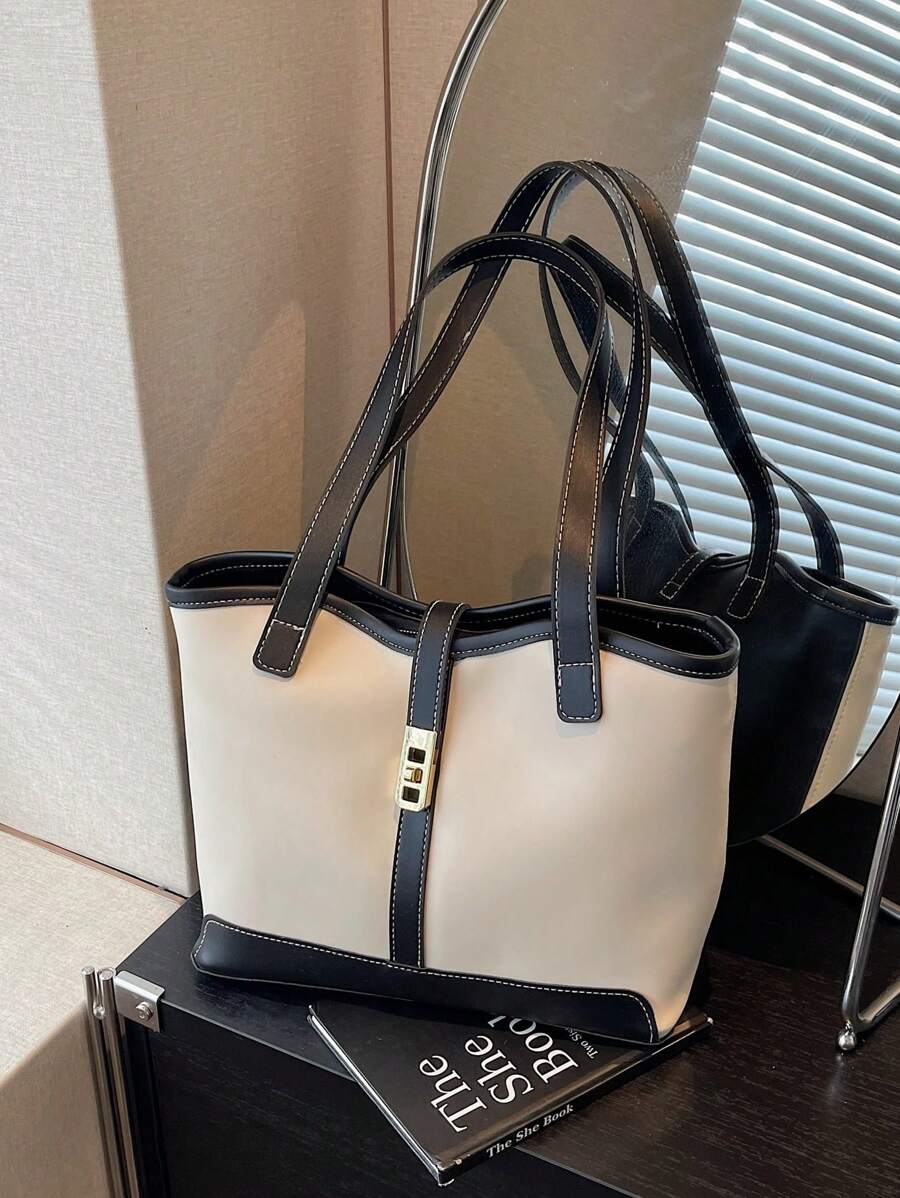 Bolsa tote casual de grande capacidade dobrável com alça dupla, adequada para compras de meninas/senhoras, deslocamento para o trabalho, atividades ao ar livre, eventos empresariais, presente para mães, novidade no outono/inverno, bolsa tote de ombro de g