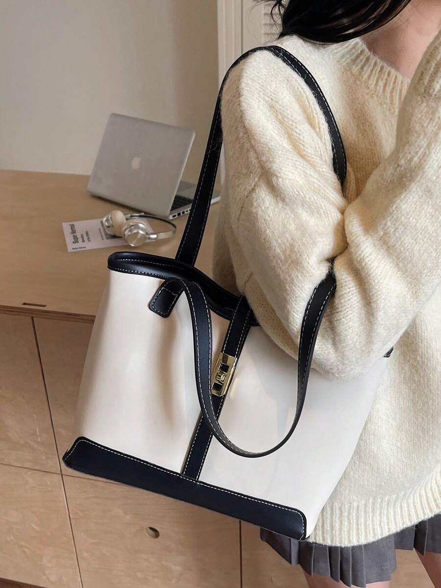 Bolsa tote casual de grande capacidade dobrável com alça dupla, adequada para compras de meninas/senhoras, deslocamento para o trabalho, atividades ao ar livre, eventos empresariais, presente para mães, novidade no outono/inverno, bolsa tote de ombro de g