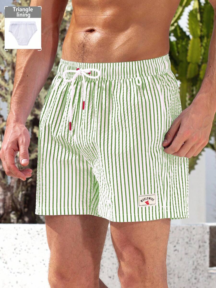 Horizaway Shorts de praia listrados com cordão na cintura para homens