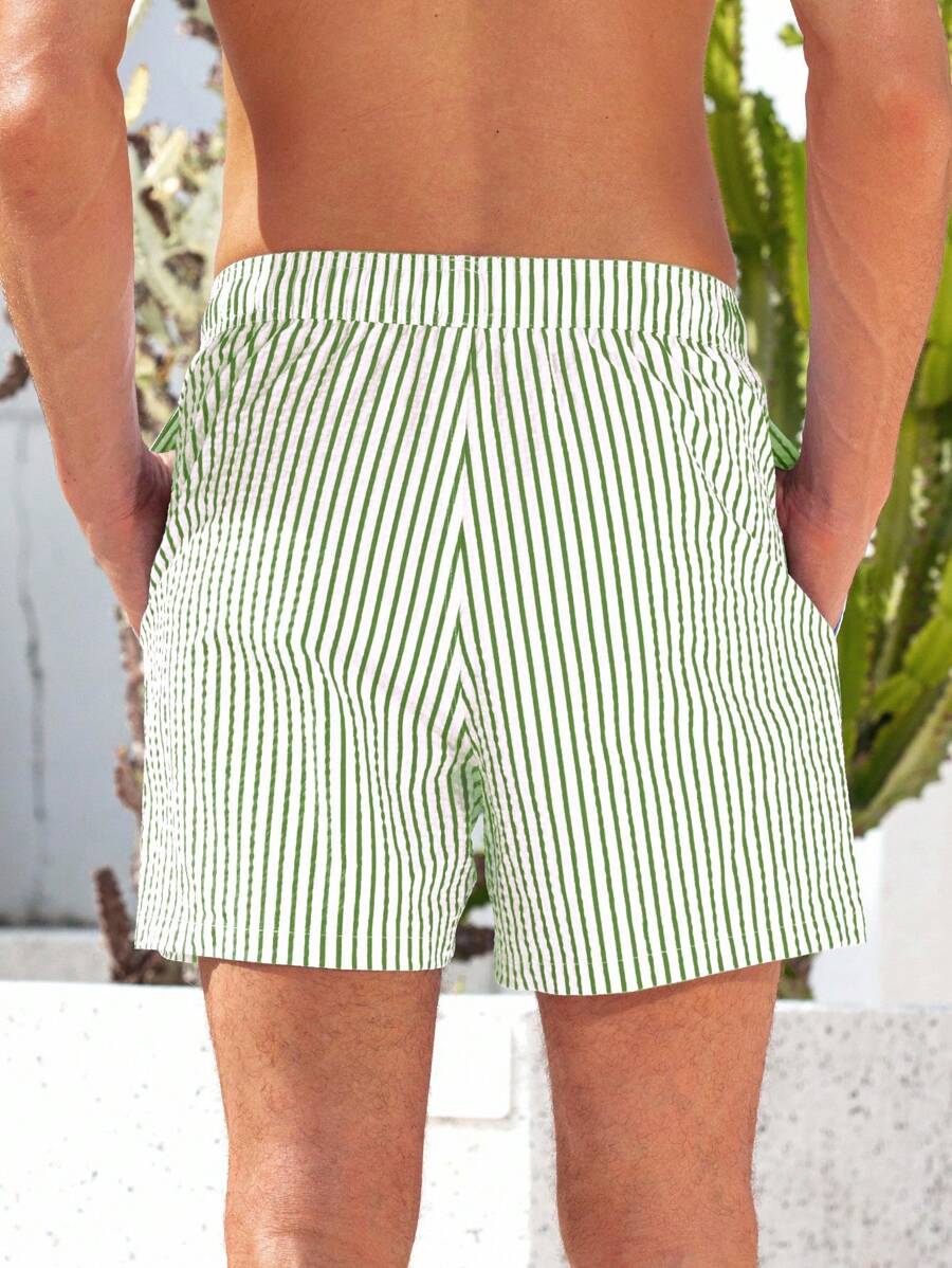 Horizaway Shorts de praia listrados com cordão na cintura para homens