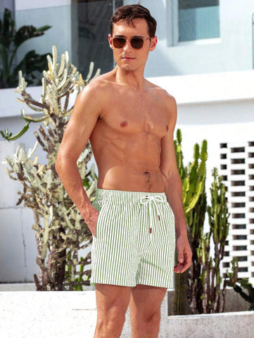 Horizaway Shorts de praia listrados com cordão na cintura para homens