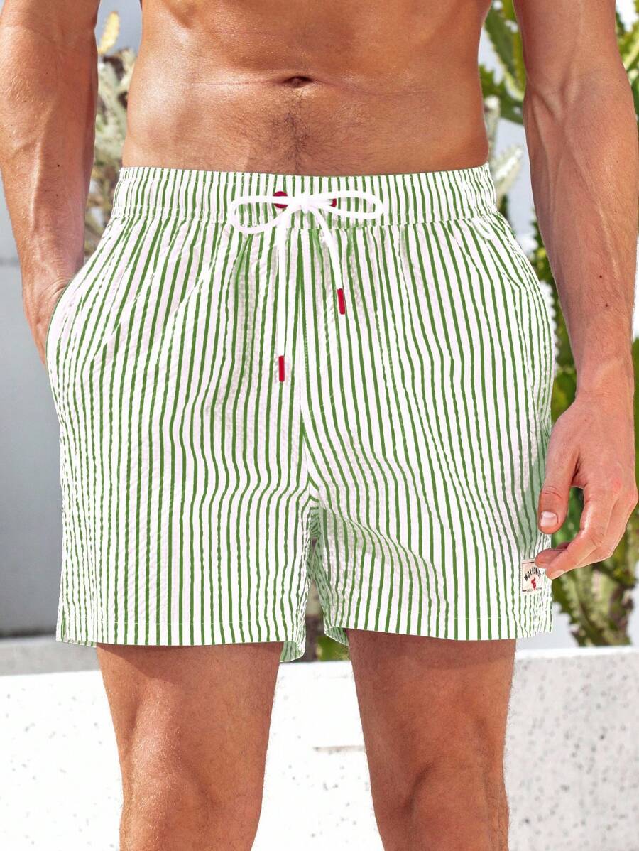 Horizaway Shorts de praia listrados com cordão na cintura para homens