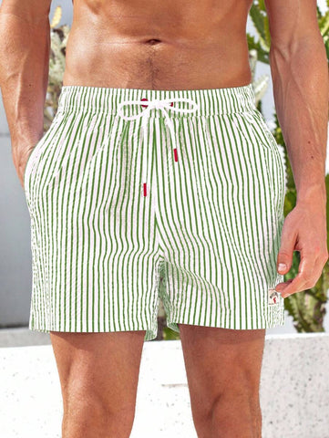 Horizaway Shorts de praia listrados com cordão na cintura para homens